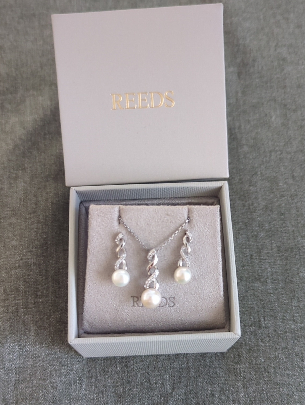 Reeds Sterling Silver Pearl Drop Necklace and Earring Set